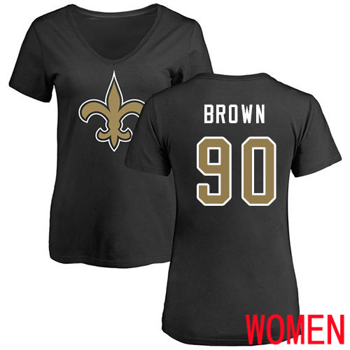 New Orleans Saints Black Women Malcom Brown Name and Number Logo Slim Fit NFL Football #90 T Shirt